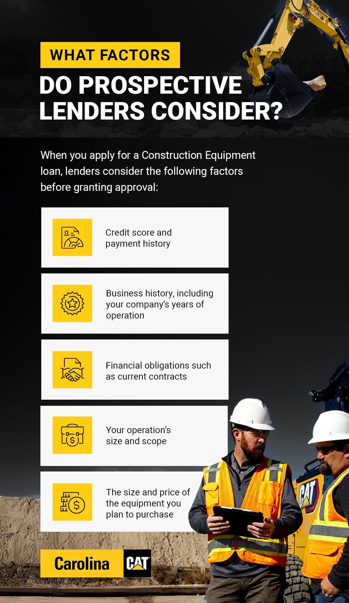 list of factors prospective lenders consider for heavy machinery financing