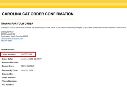 Carolina Cat Email Inbox PCC Order Confirmation Screenshot 2