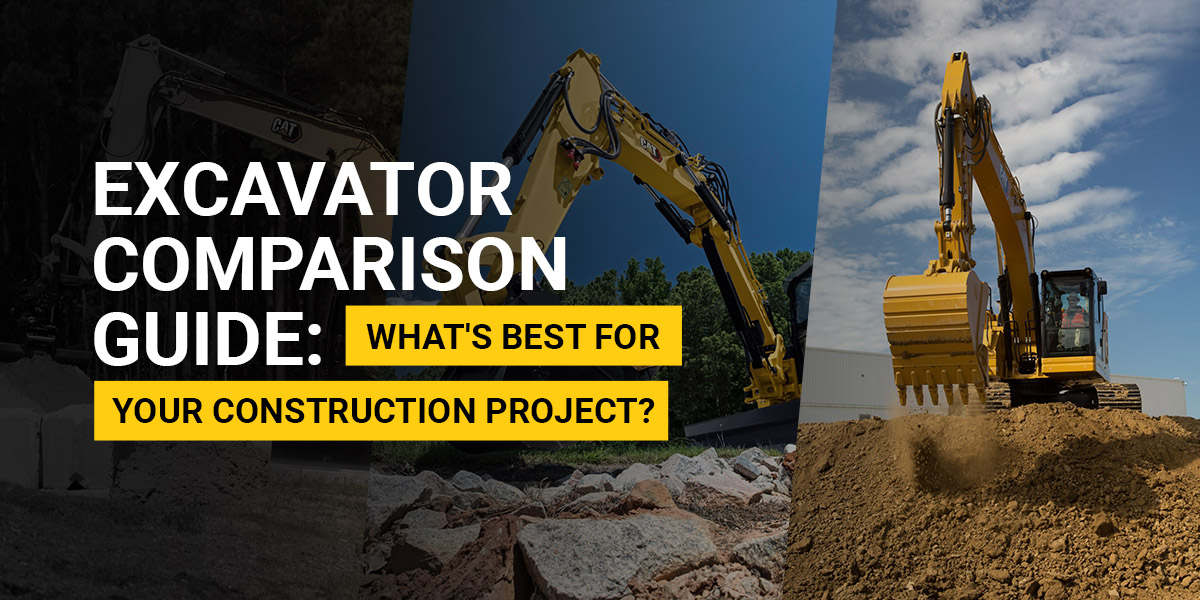 excavator digging up dirt with text thats says "excavator comparison guide"