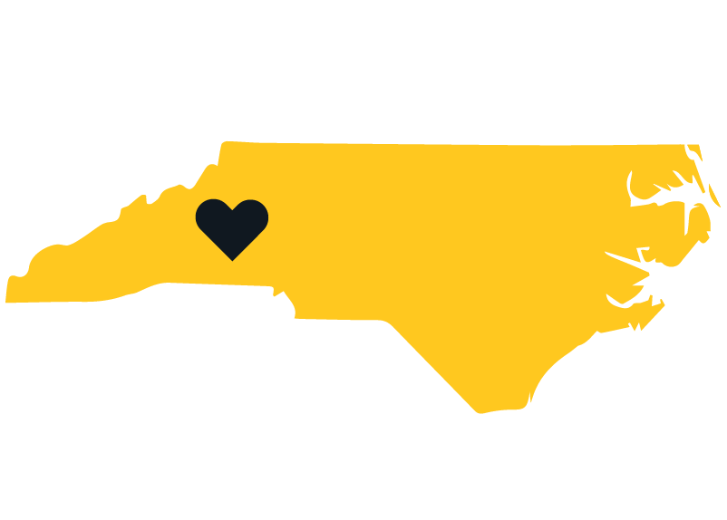 gráfico de Carolina del Norte con un corazón sobre el oeste de Carolina del Norte